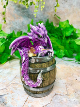 Load image into Gallery viewer, Purple Dragon in Barrel Money Box Piggy Bank Ornament Figure Dragons Collection-OsirisTradingUK
