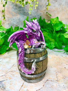 Purple Dragon in Barrel Money Box Piggy Bank Ornament Figure Dragons Collection-OsirisTradingUK