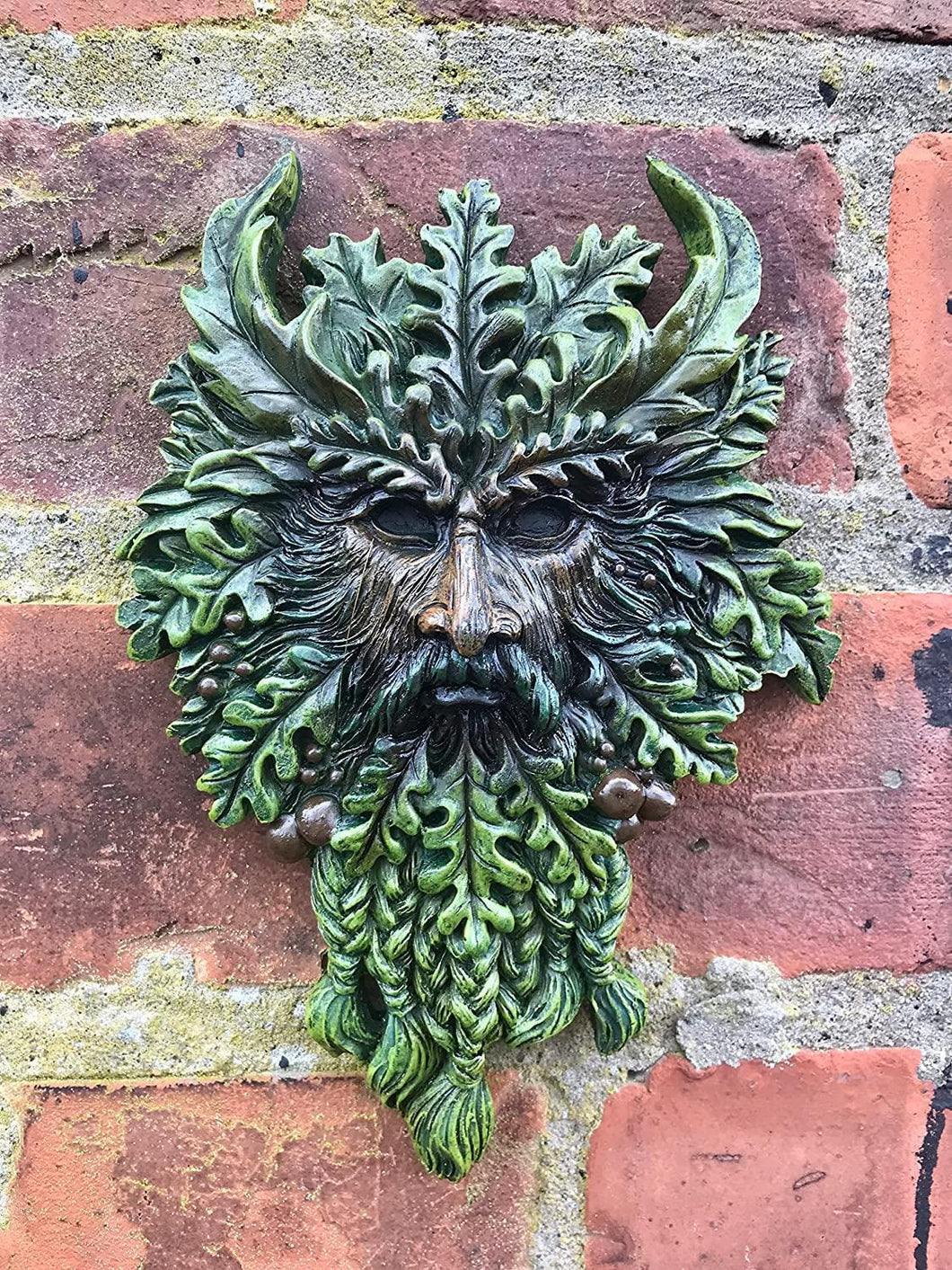 Green Man Garden Wall Plaque Mythical Leaf Face Sculpture, Pagan Nature Spirit Decor, Celtic Forest Deity Resin Art, Outdoor Enchantment