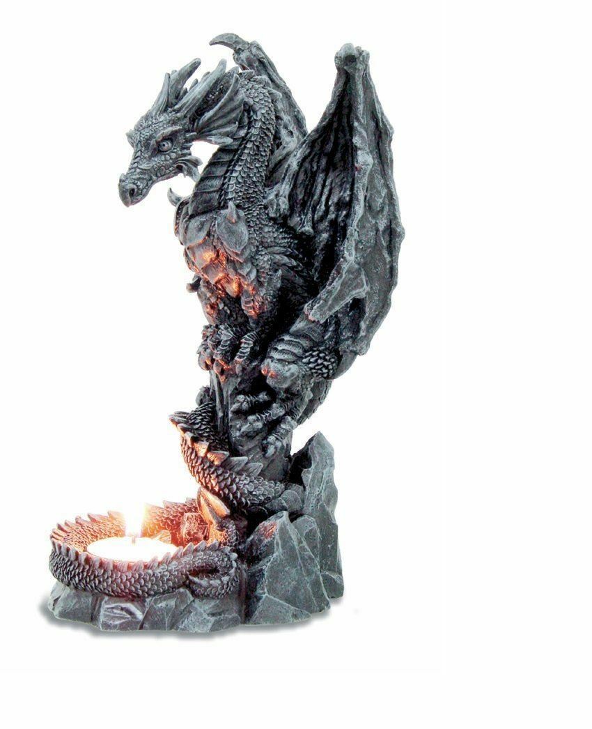 Stone Effect Dragon Candle Holder Gothic Ornament Figure Fantasy Art