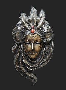 Masquerade Fancy Dress Venetian Woman Feathers Mask Bronze Effect Wall Plaque