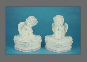 Pair of Guardian Angel Figurine Cherub Trinket Boxes Ornament Sculpture Gift