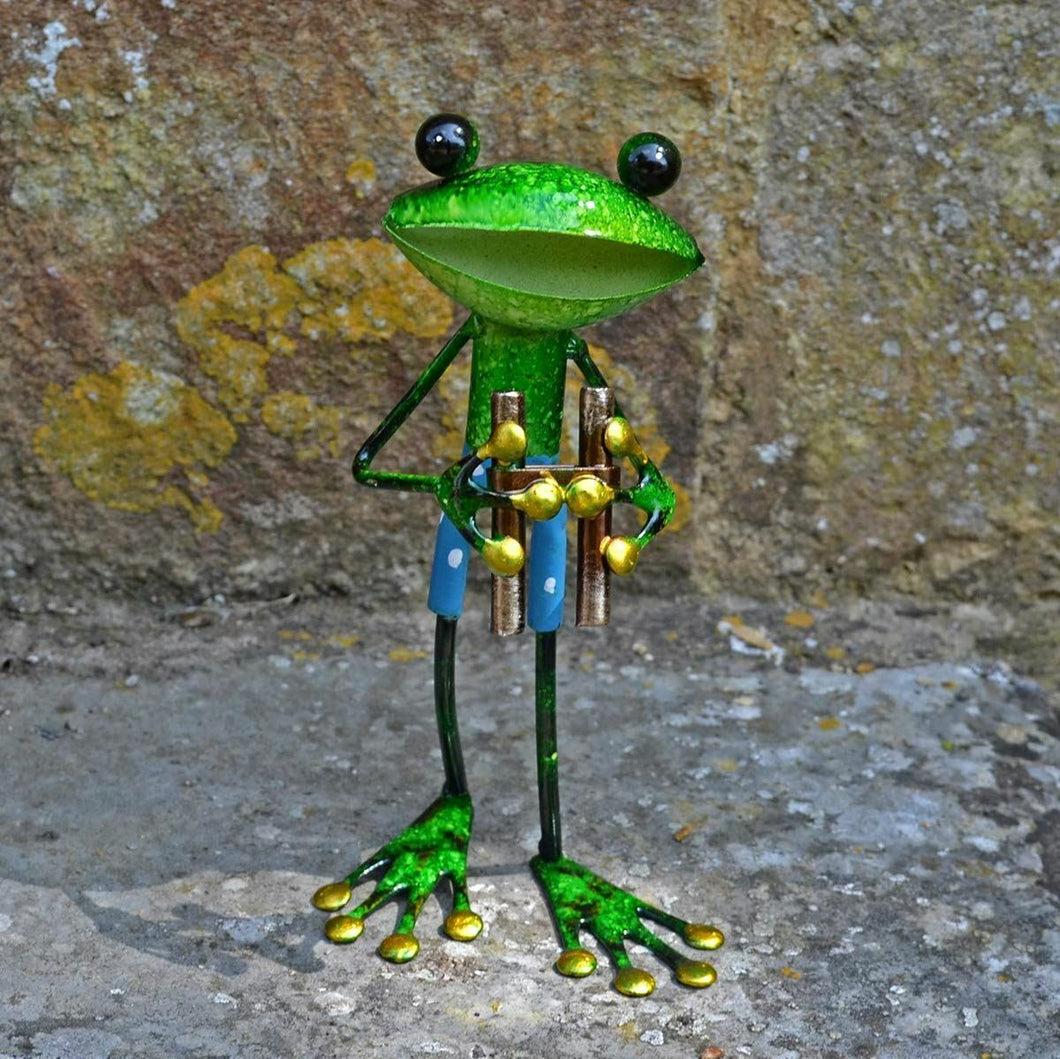 GREEN METAL GARDEN FROG ORNAMENT SCULPTURE FIGURE FROGS LAWN DECORATION-OsirisTradingUK