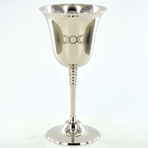 Triple Moon Goddess Silver Goblet Wicca Pagan Altar Ritual Decor-OsirisTradingUK