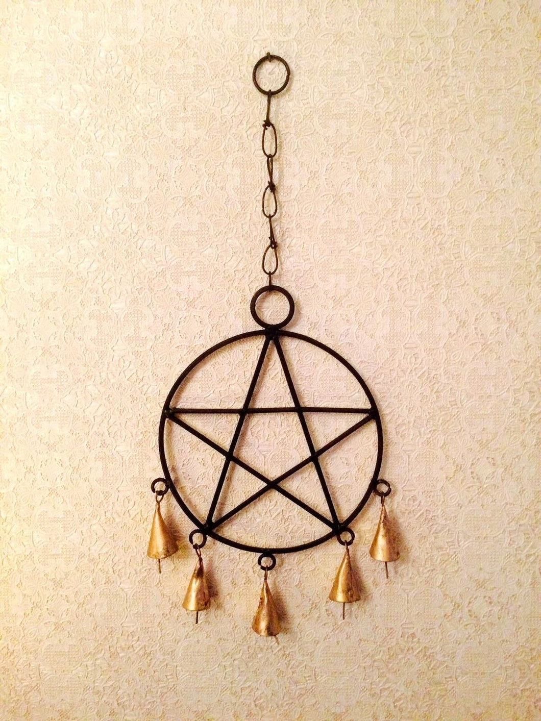 Pentagram Wind Chime with Bells Wiccan Pagan Decor Wall Hanging Pentacle