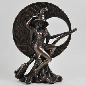 Bronze Witch with Celtic Moon Goddess Ornament Pagan Sculpture Wicca Figure-OsirisTradingUK