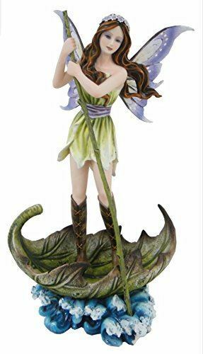 Flower Fairy Sailing on Leaf Display Figurine Statue Ornament 32 cm