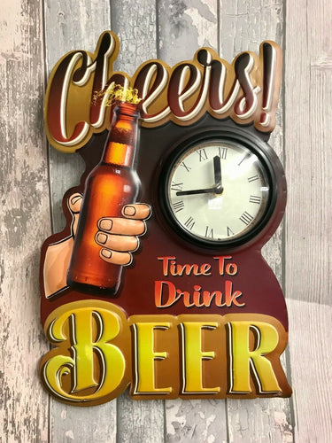 Vintage Metal 3D Logo Sign Pub Man Cave Wall Beer Lager Clock Plaque-OsirisTradingUK