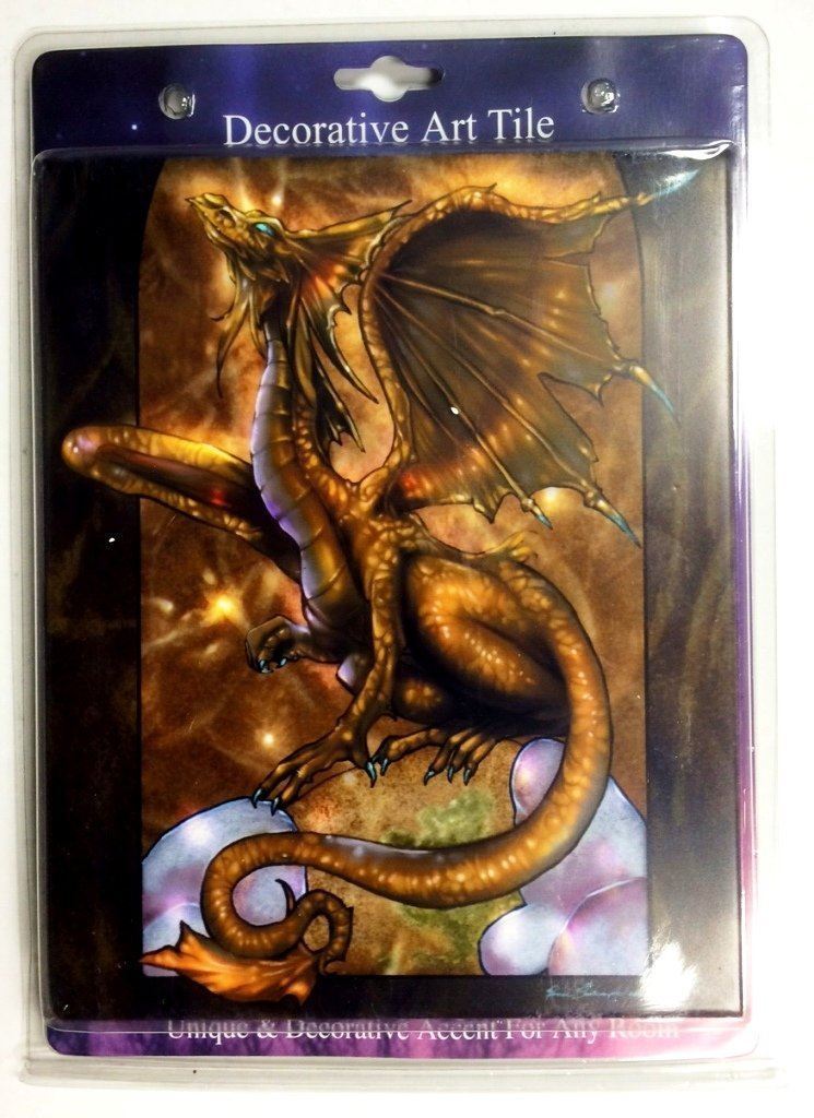 Stunning Fantasy Ceramic Art Tile Seeker of Stones Dragon by Renee Biertempfel-OsirisTradingUK