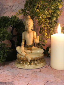 Antique Effect Golden Meditating Buddha Ornament Feng Shui Lotus Statue Figurine-OsirisTradingUK