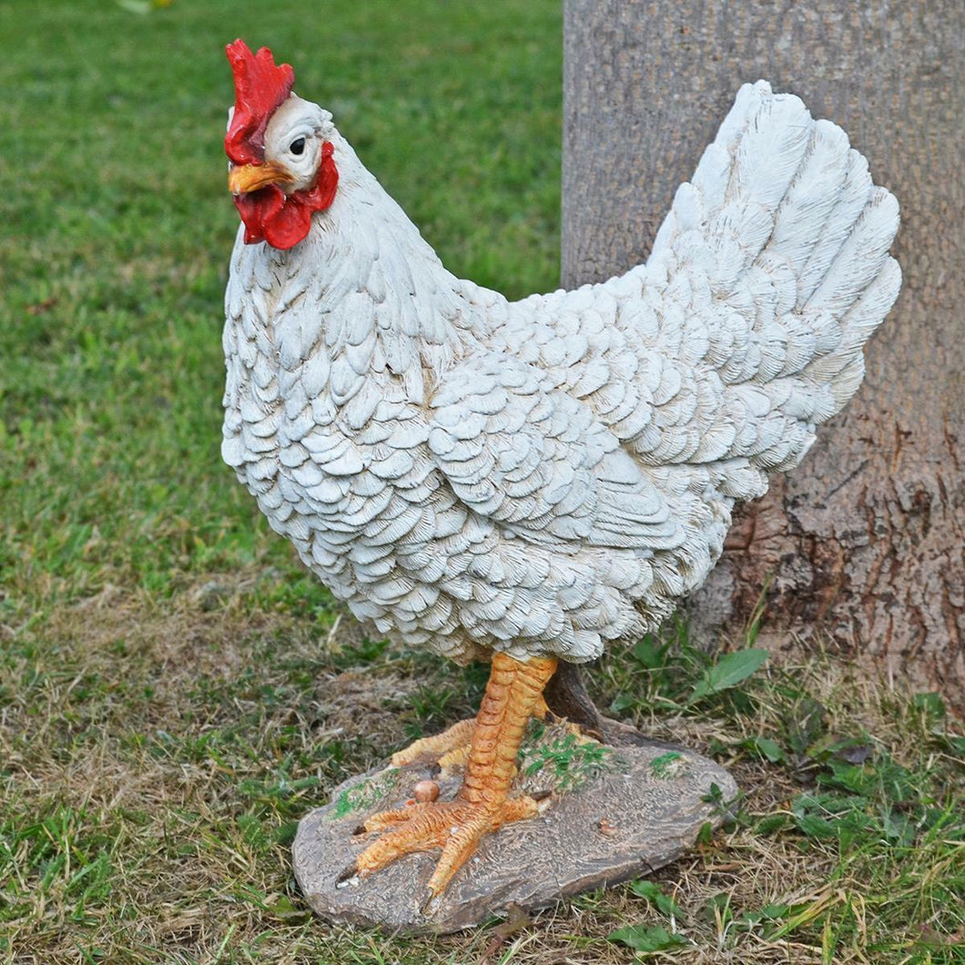 Large White Chicken Garden Ornament Statue Figure Resin Lawn Patio Sculpture-OsirisTradingUK