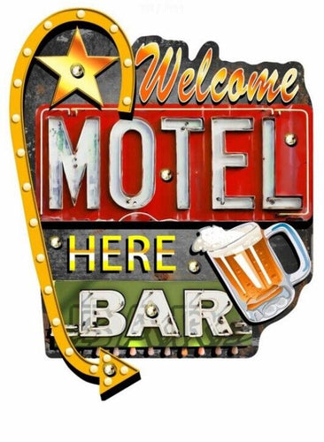 Vintage Metal 3D LED Logo Sign Welcome Motel Bar Man Cave Wall Plaque-OsirisTradingUK