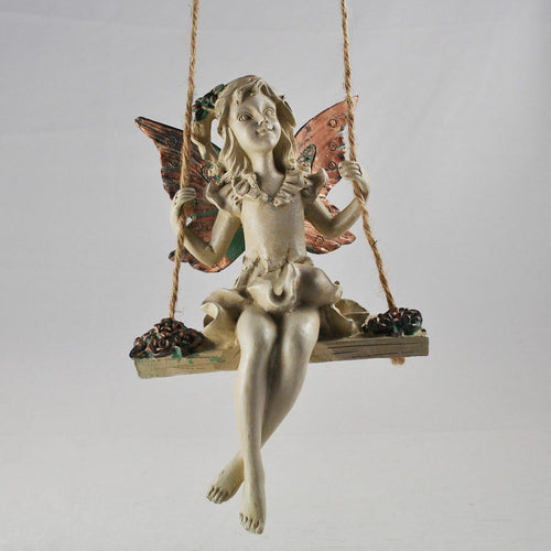 Forest Fairy Flowers Hanging Rope Swing Sculpture Figurine Garden Home Decor-OsirisTradingUK