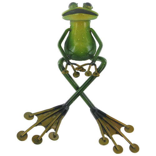 Crossed Leg Green Frog Shelf Sitting Ornment - Metal Sculpture with Bright En...-OsirisTradingUK