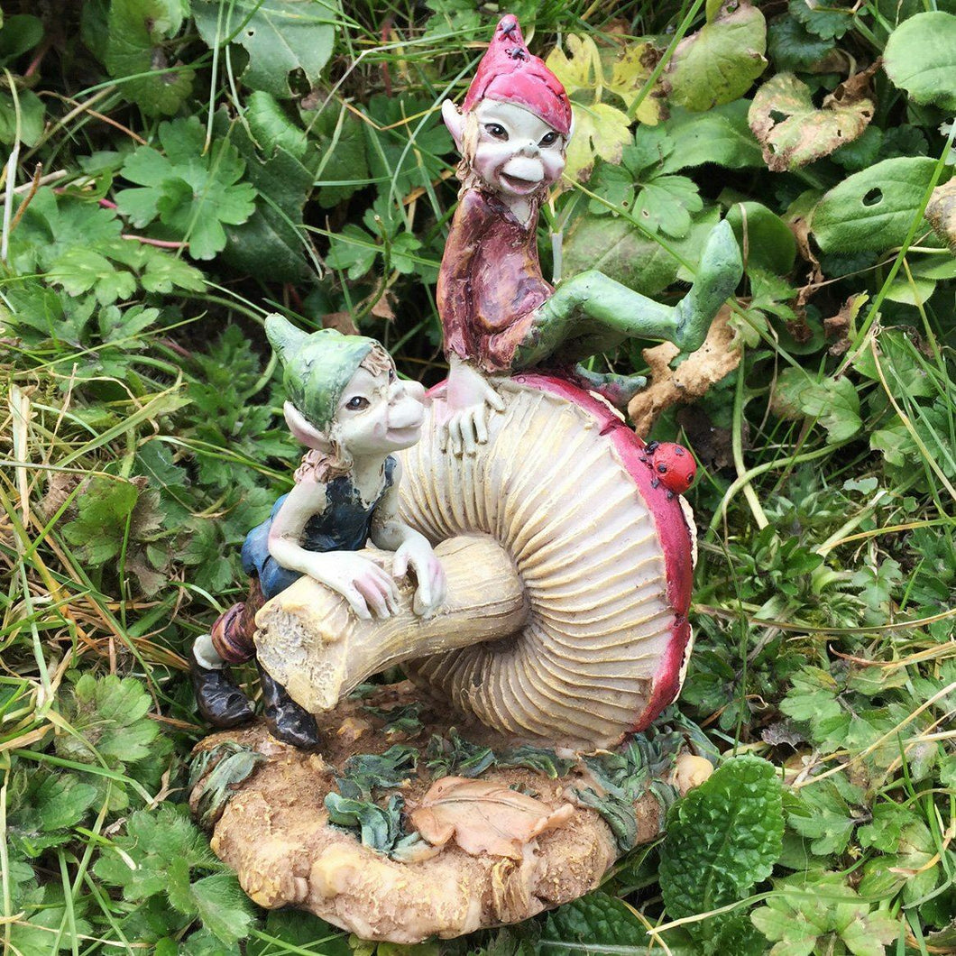 Pixie Brothers Mushroom Fairy Garden Decoration Lawn Ornament Elf Figure Gift