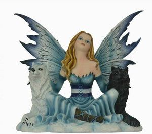 Large Fairy and Wolf Companion Sculpture Statue Mythical Creatures Figure Gift
