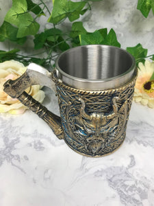 Valhalla Tankard with Axe Handle Viking Warrior Stein Decoration Norse Mythology-OsirisTradingUK