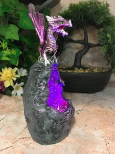Purple Dragon Guardian of Geode Sculpture Statue Ornament with LED Light-OsirisTradingUK