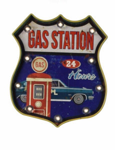 Vintage Metal 3D LED Logo Sign Gas Station Garage Biker Man Cave Wall Plaque-OsirisTradingUK