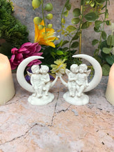 Load image into Gallery viewer, Pair of Guardian Angels Figurine Cherubs Resting on Crescent Moon Ornament
