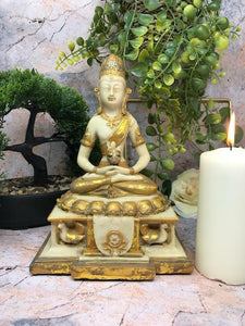 Golden Meditating Buddha Ornament Feng Shui Antique Effect Lotus Statue Figurine-OsirisTradingUK