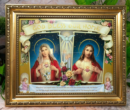 Framed Picture God Bless Our Home Jesus and Mary Christianity Religious Decor-OsirisTradingUK