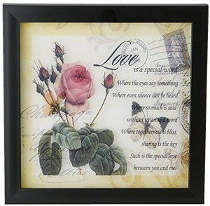 Freestanding Vintage Style Framed Glass Painting with Message Love