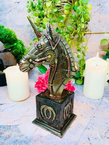 Steampunk Unicorn Bust Antique Effect Bronze Effect  Statue Sculpture