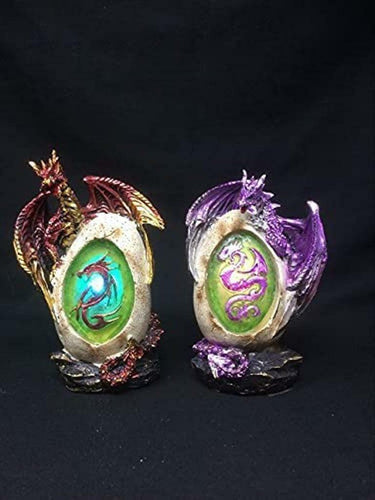 Pair of Dragons Guarding Egg LED Light Sculpture Statue Dragon Figurine-OsirisTradingUK