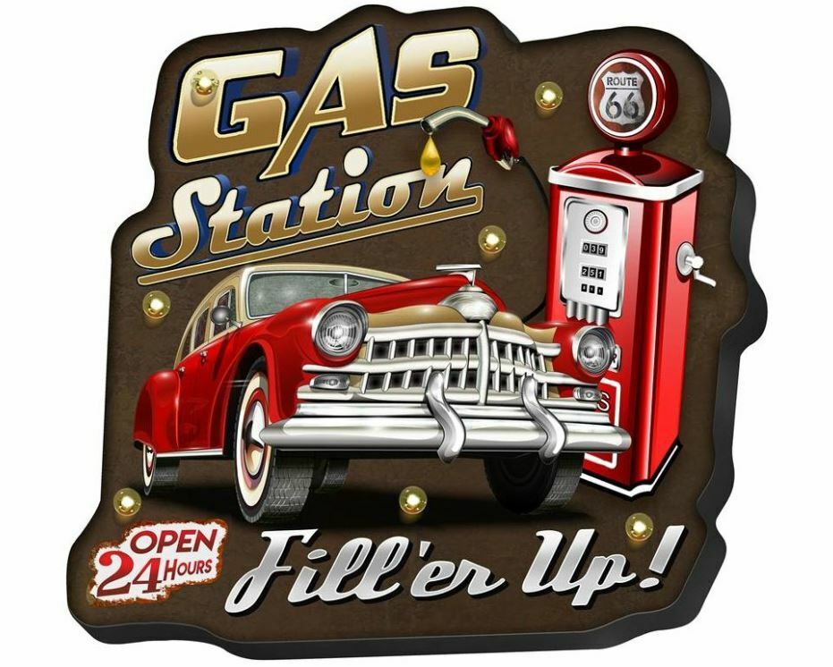 Vintage Metal 3D LED Logo Sign Route 66 Garage Car Man Cave Wall Plaque-OsirisTradingUK