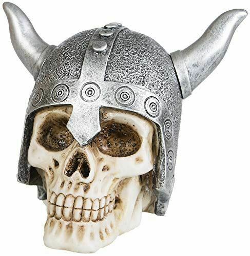 Horned Viking Skull Money Box Piggy Bank Figurine Gothic Sculpture Decor-OsirisTradingUK