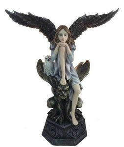 Large Dark Gothic Fairy and Owl Companion Sculpture Statue Mythical Creatures