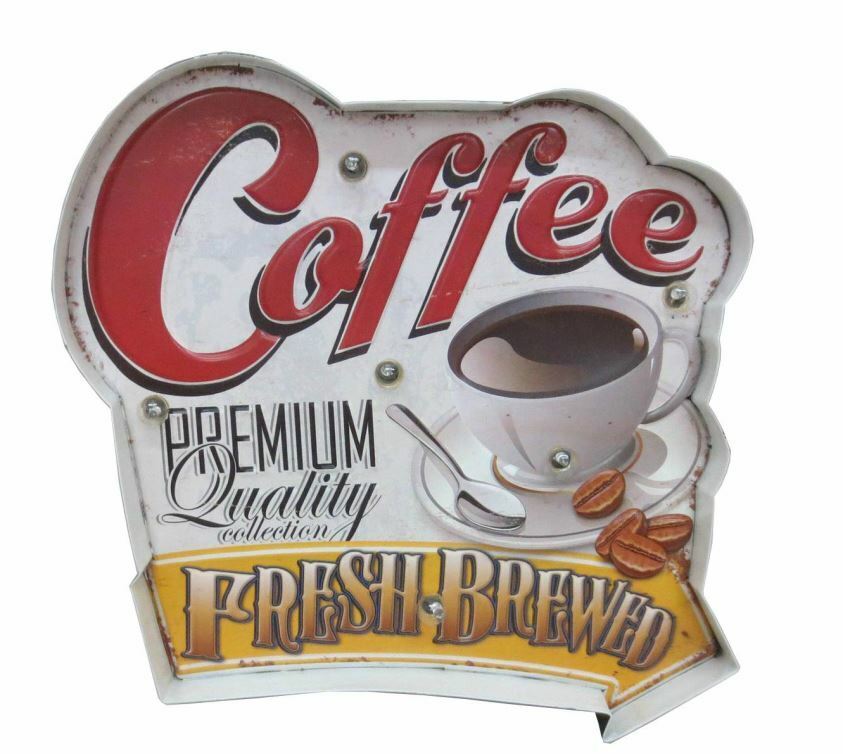 Vintage Metal 3D LED Logo Sign Kitchen Lounge Coffee Wall Plaque Shabby Chic-OsirisTradingUK