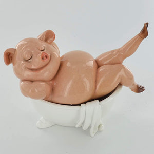 Comical Pig in the Bath Figurine Gift Idea Statue Home Decoration Ornament-OsirisTradingUK