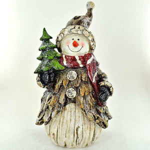 Snowman with Christmas Tree Ornament Small Novelty Figures for Xmas Display