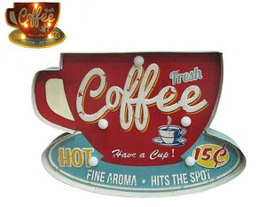 Vintage Metal 3D LED Logo Sign Kitchen Lounge Coffee Wall Plaque Shabby Chic