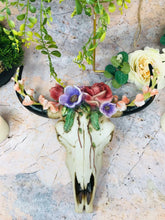 Load image into Gallery viewer, Floral Vintage Style Bison Skull Wall Plaque Cow Horns Animal Skulls Garden-OsirisTradingUK
