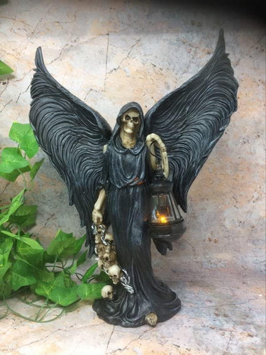 Dark Gothic Fallen Angel of Death Sculpture with LED Light Occult Grim Reaper-OsirisTradingUK