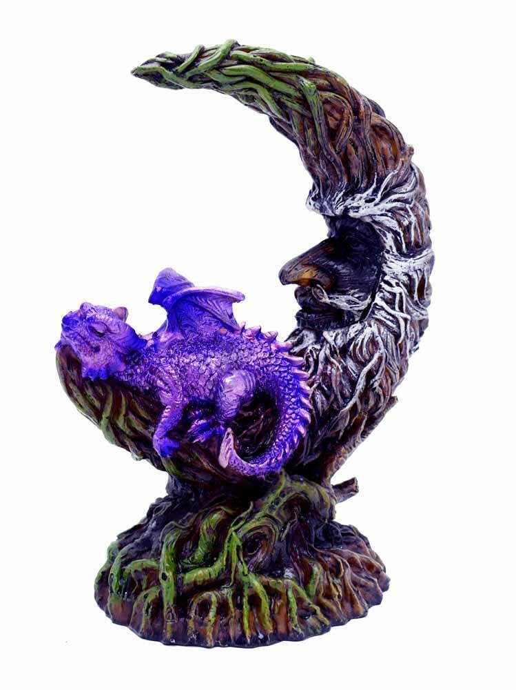 Dragon Sleeping on Green Man Mythical Figurine Pagan Ornament Wicca LED Light-OsirisTradingUK