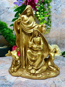 Gold Effect Holy Family Statue of the Virgin Mary Joseph Jesus Religious Figure