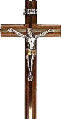 Wooden Crucifix Cross Silver Finish Corpus Wall Hanging Religious Catholic