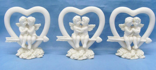 Set of Three Guardian Angel Figurine Cherubs Resting in Heart Ornament Sculpture-Collectables:Fantasy, Myth & Magic:Mythical Creatures:Angels-OsirisTradingUK