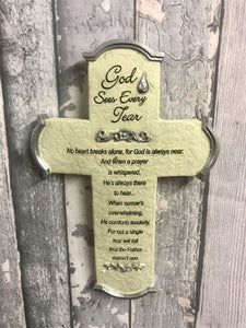 God Sees Every Tear Wall Cross Ceramic Plaque Sculpture Religious Catholic-OsirisTradingUK