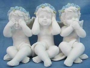 Trois Anges Gardiens Sages Figurine Chérubins Statue Ornement Sculpture Cadeau