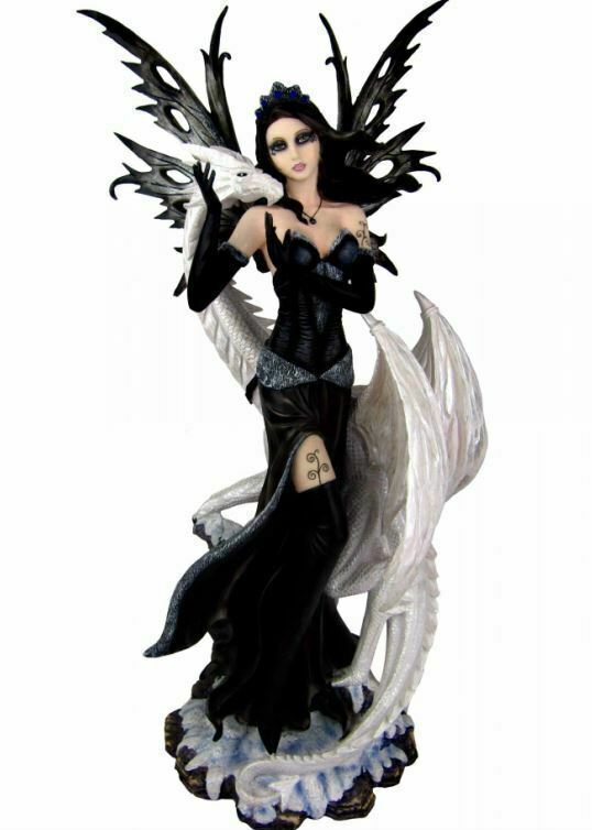 Large Dark Gothic Fairy and Dragon Companion Sculpture Statue Mythical Creatures-OsirisTradingUK