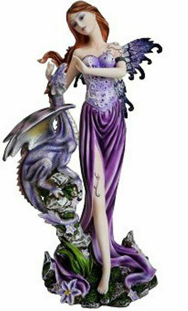 Purple Standing Fairy with Dragon Display Figurine Statue Ornament