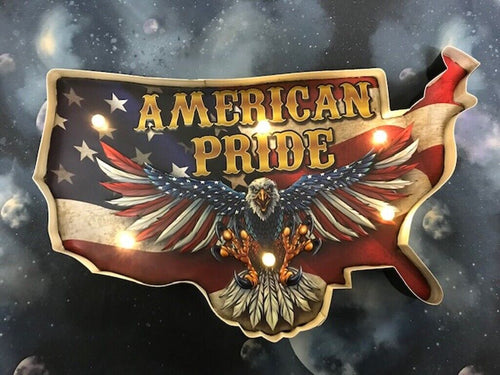 Vintage Metal 3D LED Logo Sign Garage American Eagle Man Cave Wall Plaque-OsirisTradingUK