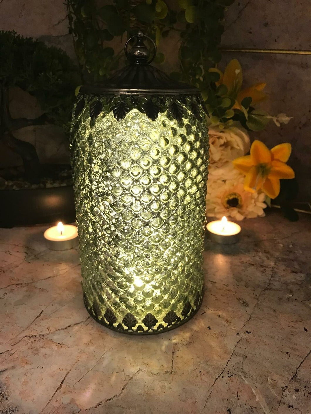 Moroccan Style LED Lantern Silver Home Decoration Lamp Light Seasonal Lighting