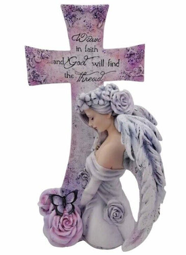 Guardian Angel Praying Sculpture Memorial Peaceful Cross Jessica Galbreth Statue-OsirisTradingUK