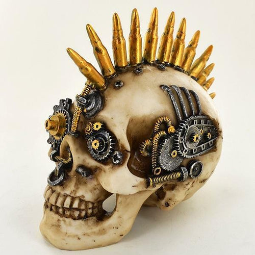 Skull with Bullet Mohawk Figure Halloween Gothic Ornament Sculpture Horror-OsirisTradingUK